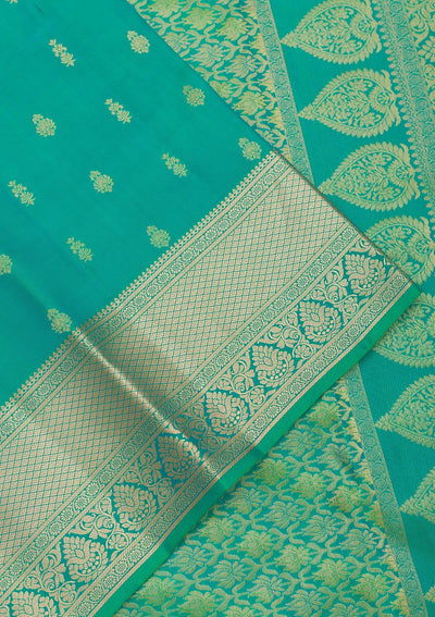 Rama Green Zariwork Pure Silk Saree-Koskii