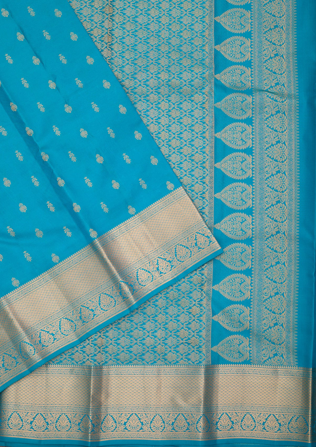 Turquoise Blue Zariwork (Gold) Pure Silk Saree