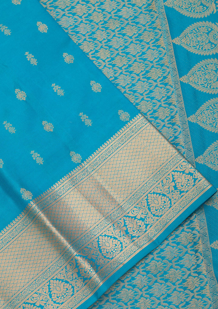 Turquoise Blue Zariwork (Gold) Pure Silk Saree