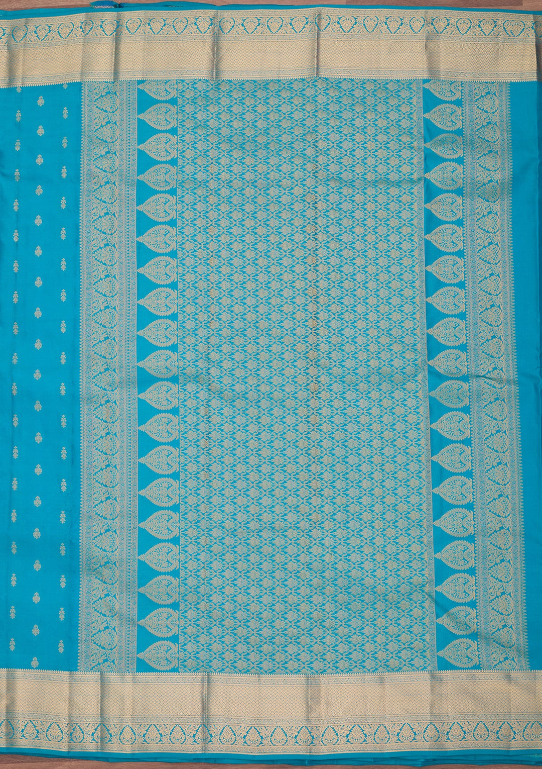 Turquoise Blue Zariwork (Gold) Pure Silk Saree
