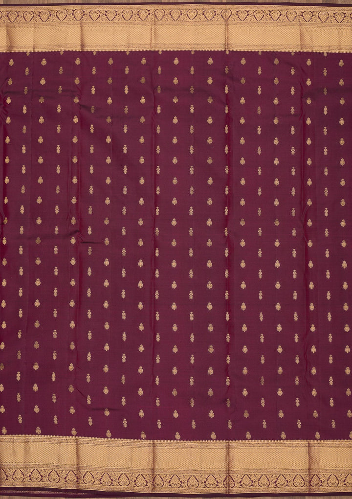 Wine Zariwork Pure Silk Saree-Koskii