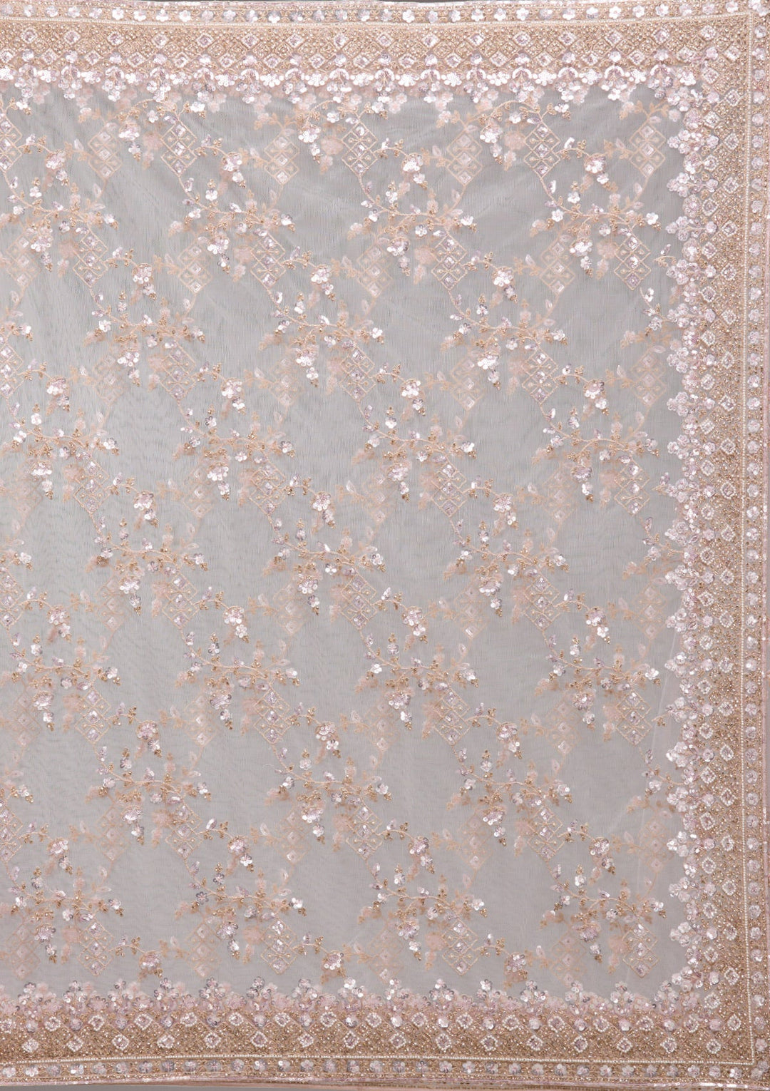 Baby Pink Sequins Net Saree-Koskii