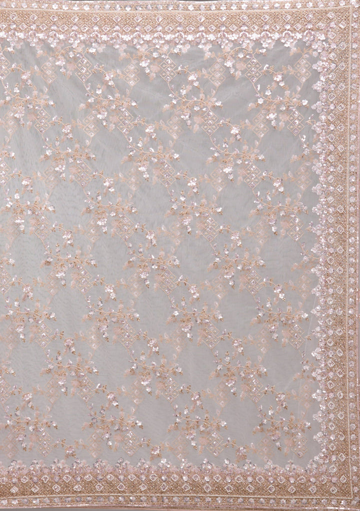 Baby Pink Sequins Net Saree-Koskii