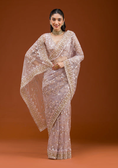 Lavender Sequins Net Saree-Koskii