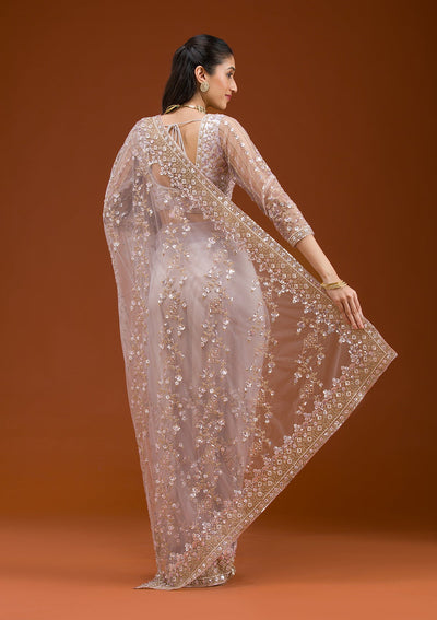 Lavender Sequins Net Saree-Koskii