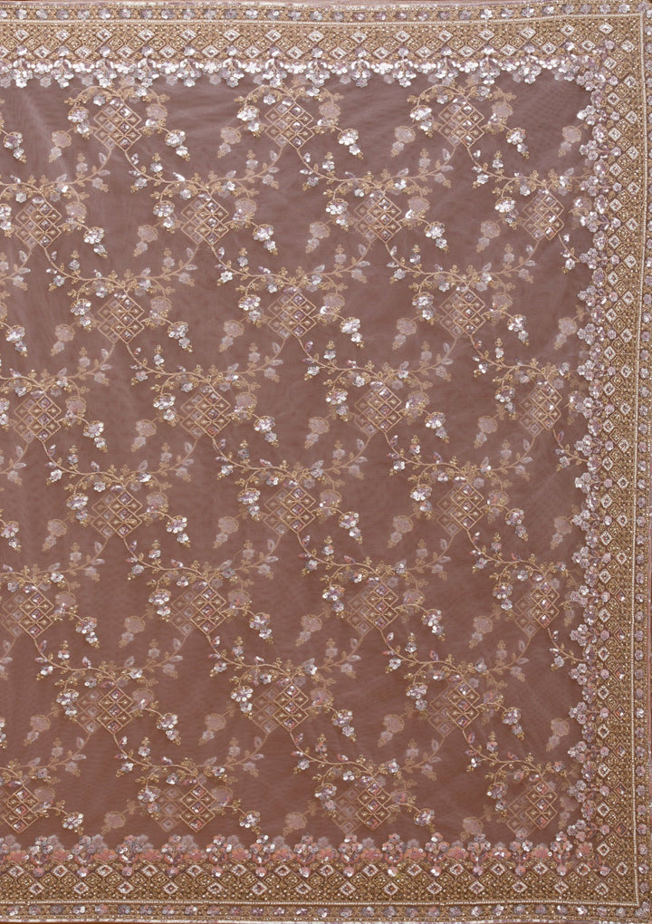 Lavender Sequins Net Saree-Koskii