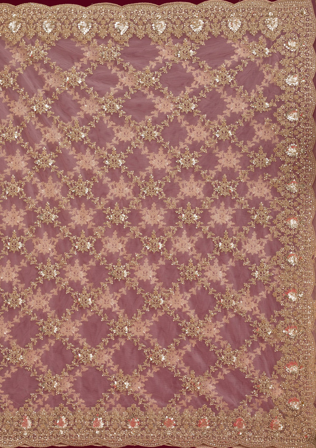 Baby Pink Zariwork Net Saree-Koskii