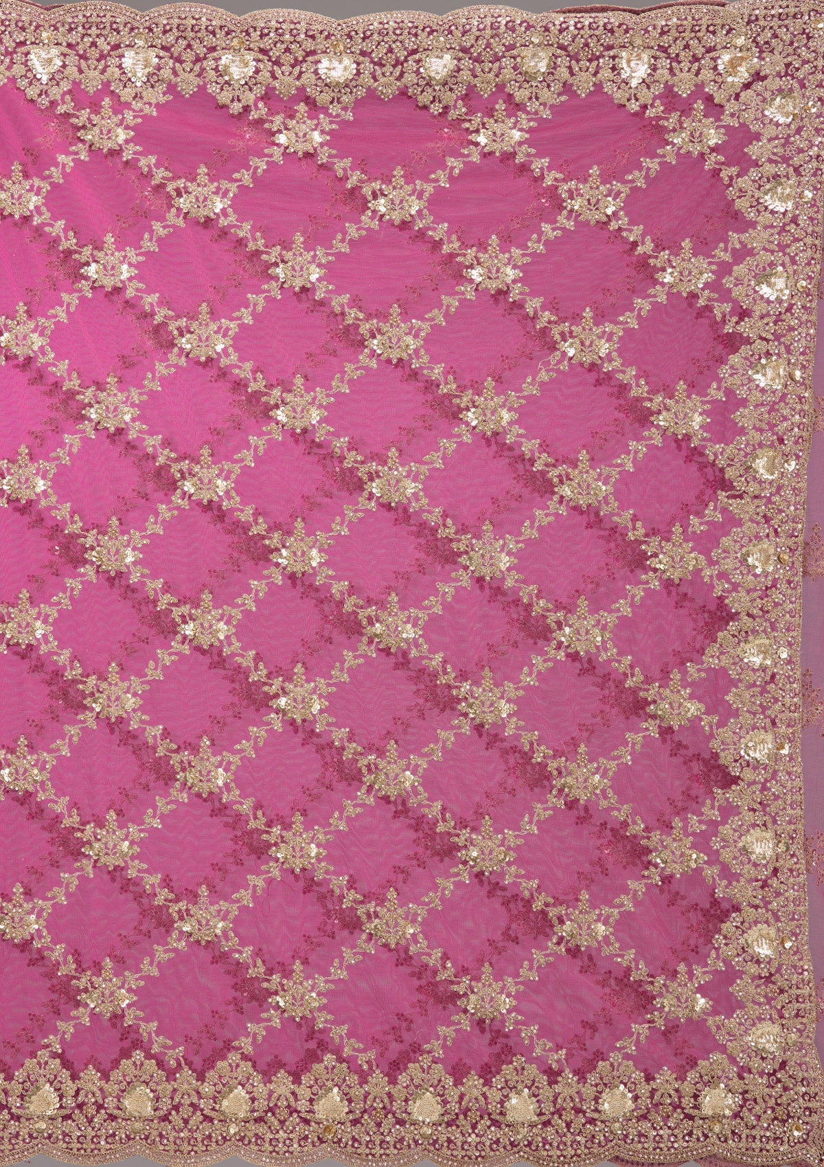 Rani Pink Zariwork Net Saree-Koskii