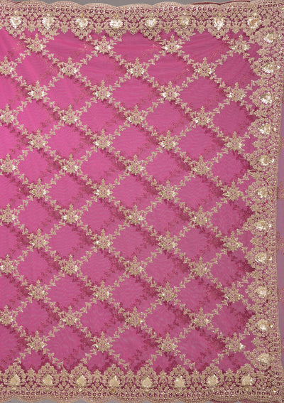 Rani Pink Zariwork Net Saree-Koskii