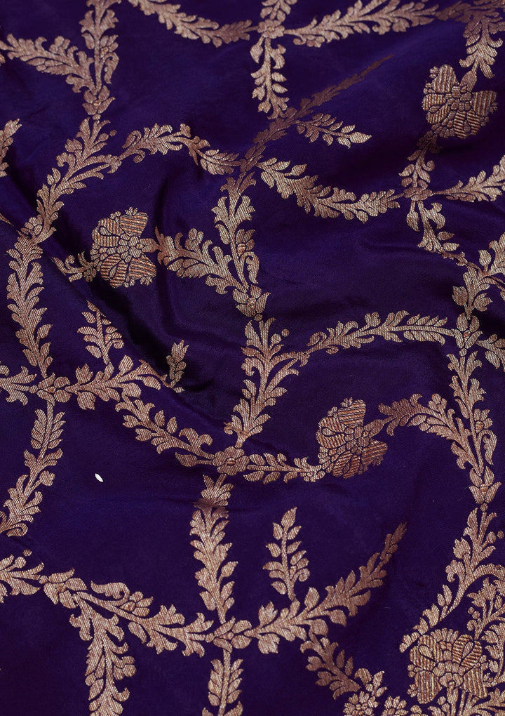 Navy Blue Zariwork Pure Silk Saree-Koskii