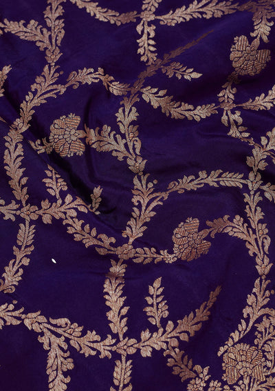 Navy Blue Zariwork Pure Silk Saree-Koskii