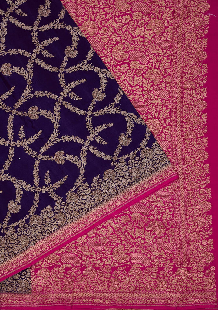 Navy Blue Zariwork Pure Silk Saree-Koskii