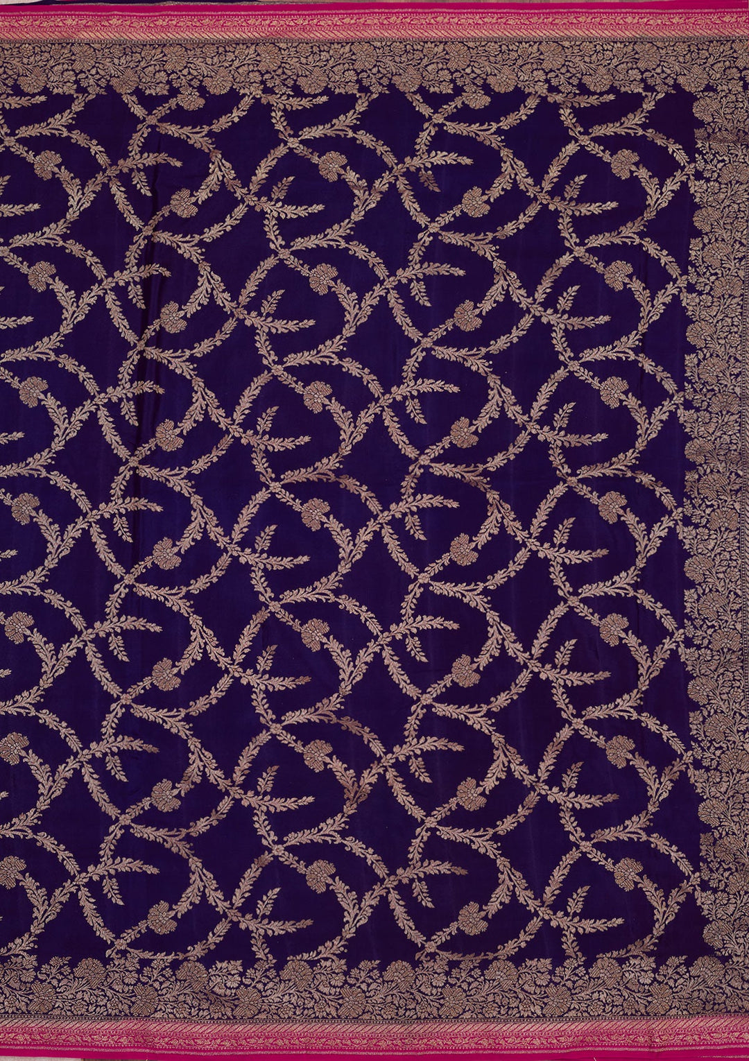 Navy Blue Zariwork Pure Silk Saree-Koskii