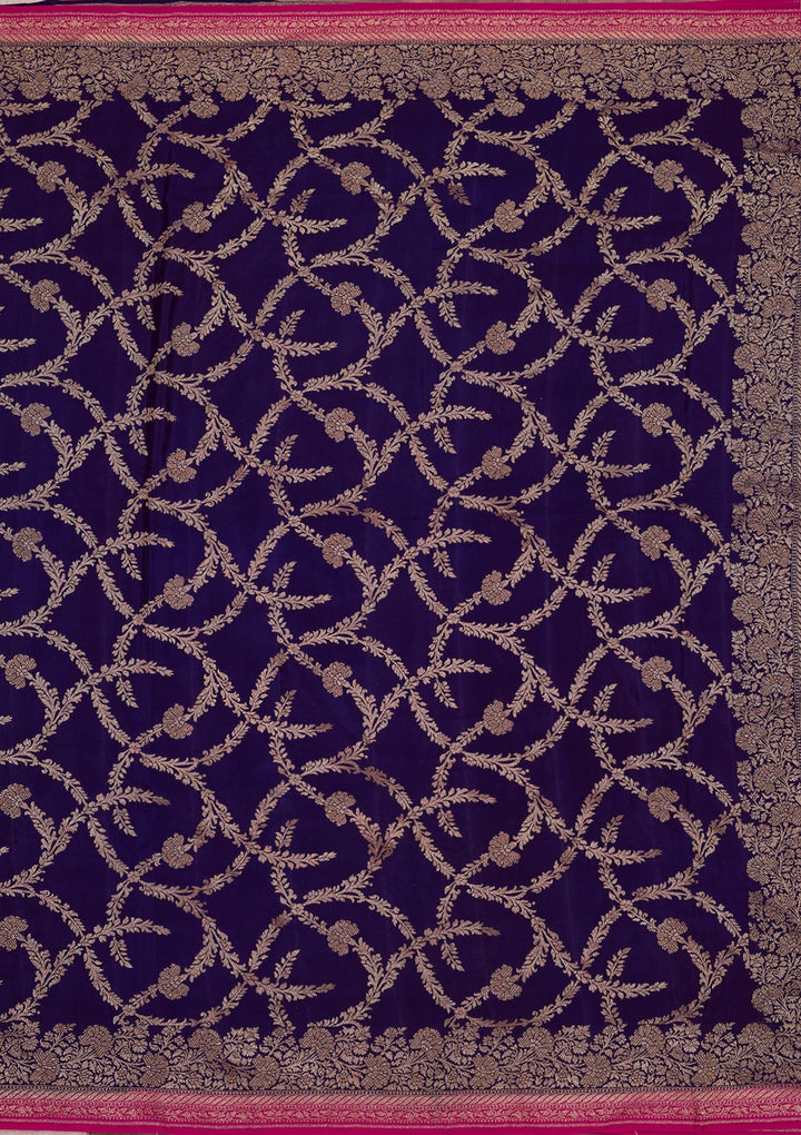 Navy Blue Zariwork Pure Silk Saree-Koskii