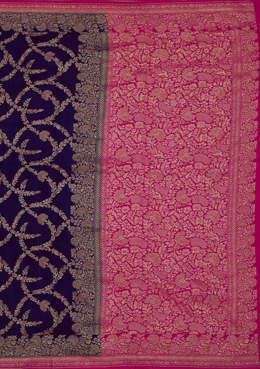 Navy Blue Zariwork Pure Silk Saree-Koskii