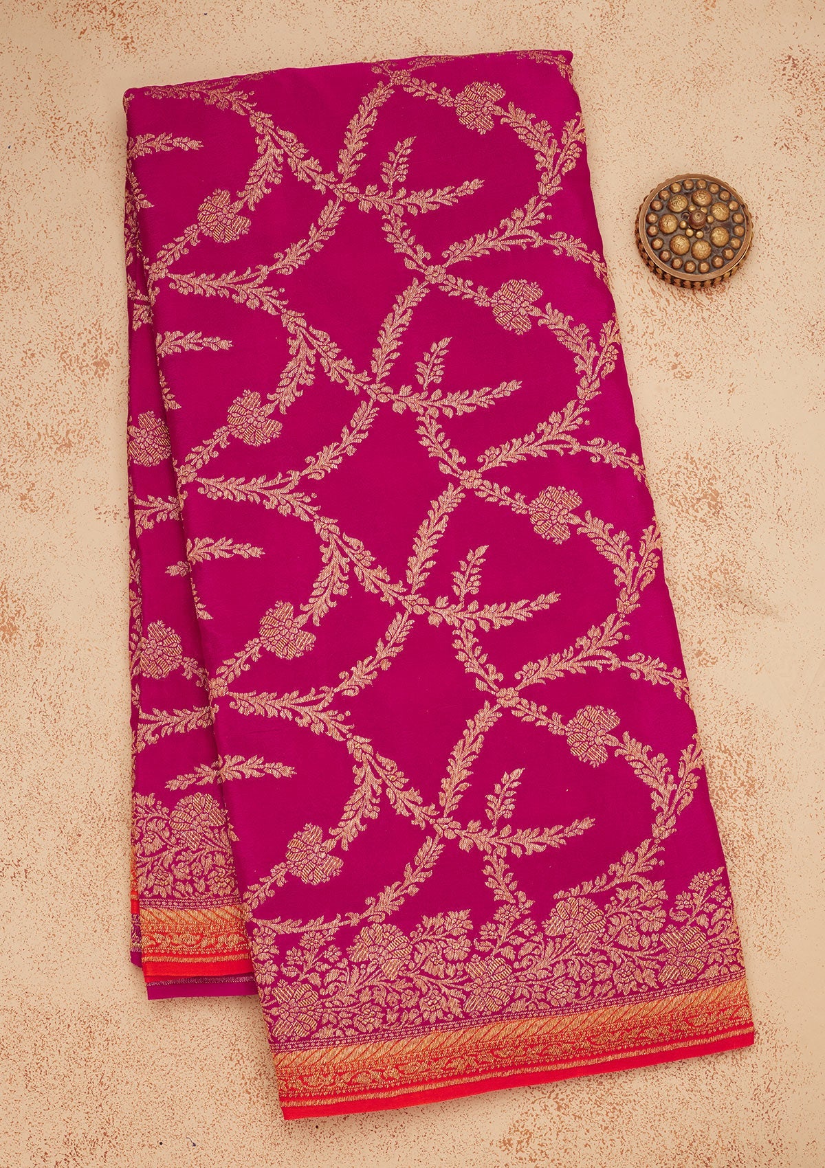 Rani Pink Zariwork Pure Silk Saree-Koskii