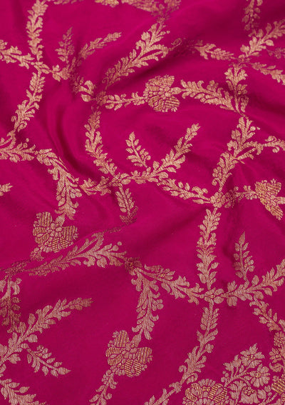Rani Pink Zariwork Pure Silk Saree-Koskii