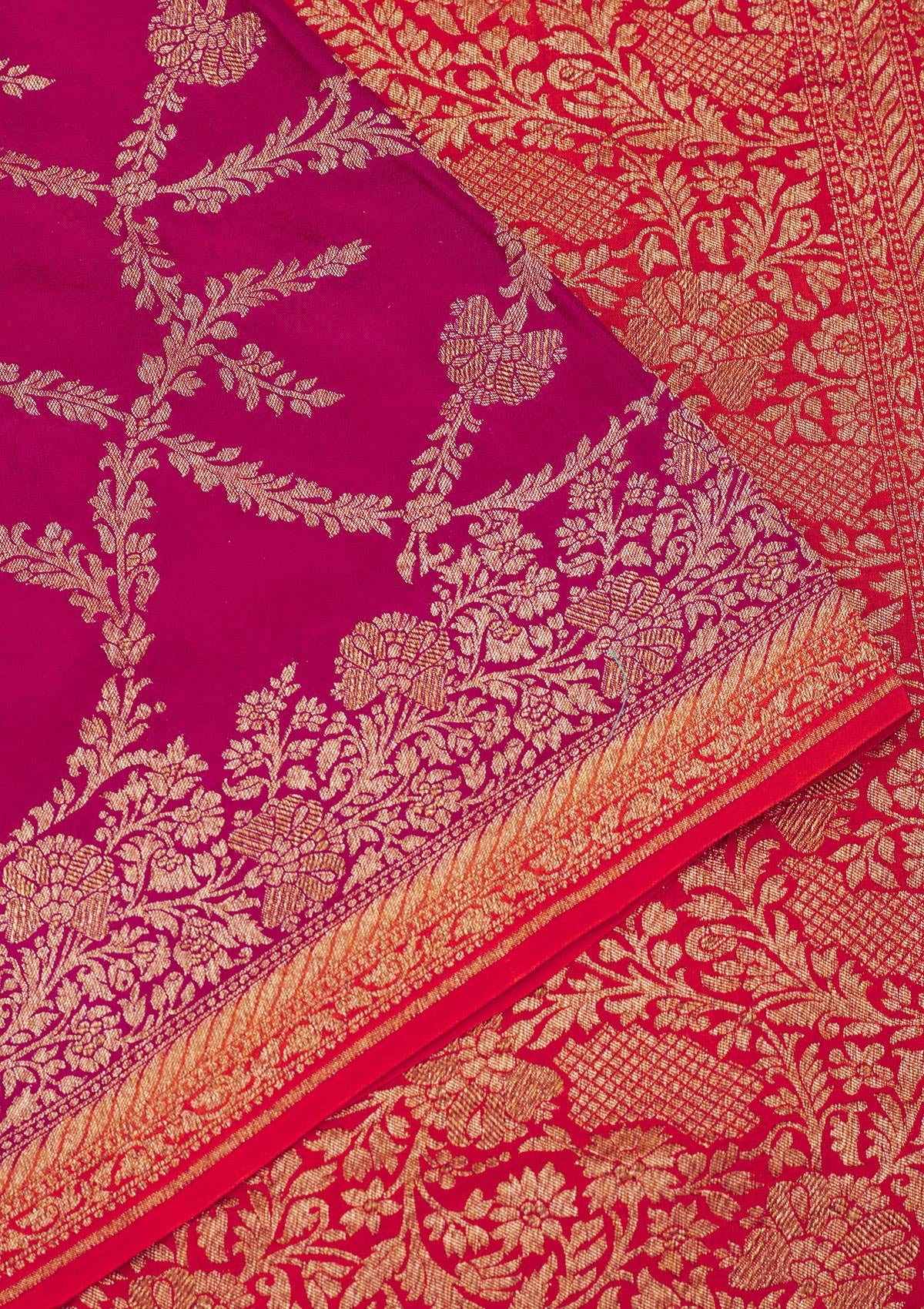 Rani Pink Zariwork Pure Silk Saree-Koskii