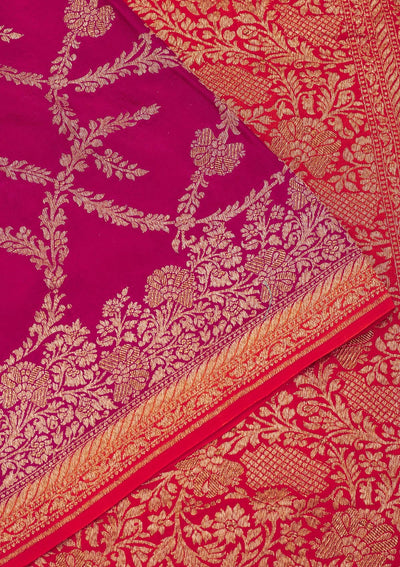 Rani Pink Zariwork Pure Silk Saree-Koskii