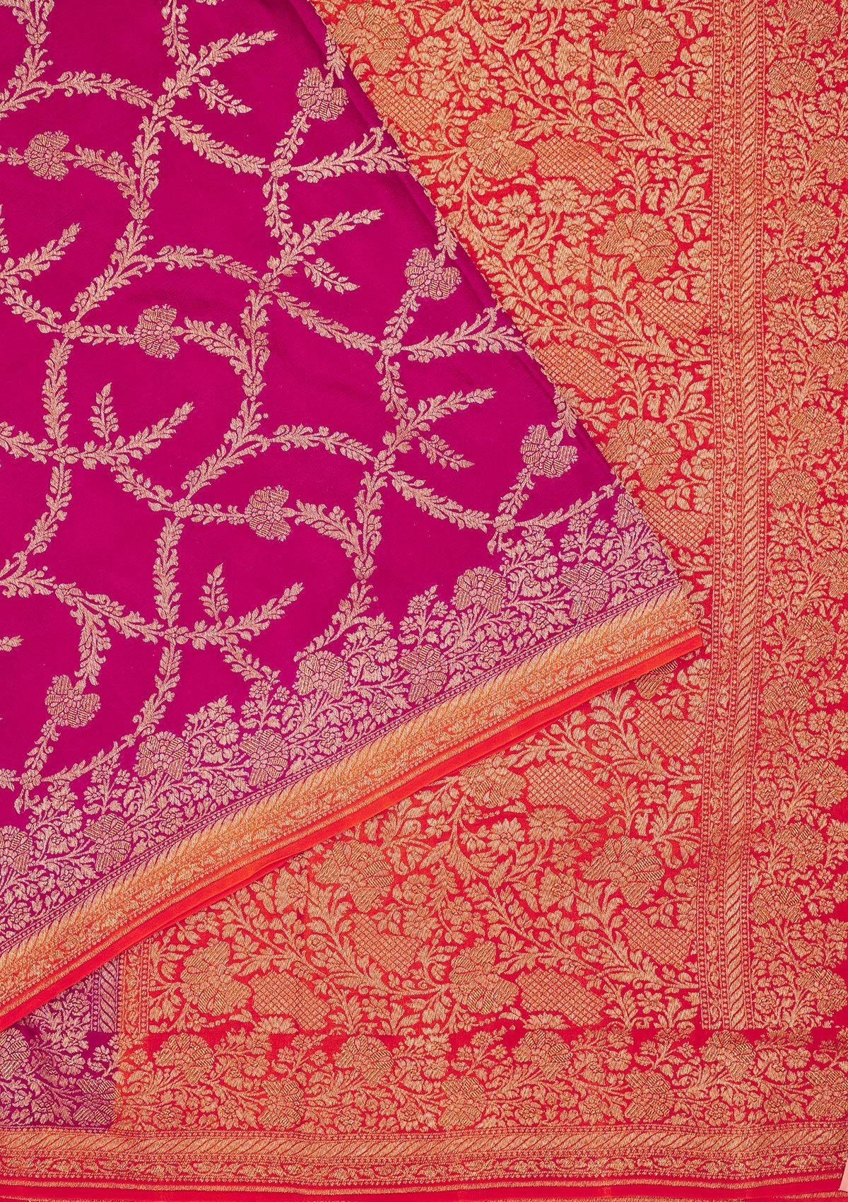 Rani Pink Zariwork Pure Silk Saree-Koskii