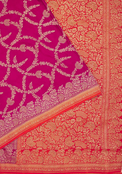 Rani Pink Zariwork Pure Silk Saree-Koskii