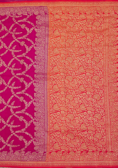 Rani Pink Zariwork Pure Silk Saree-Koskii