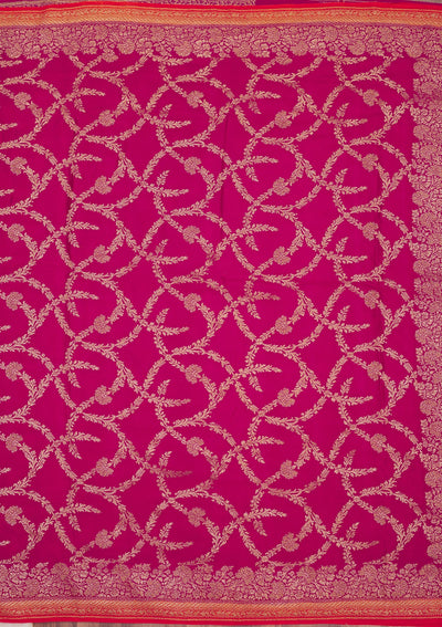Rani Pink Zariwork Pure Silk Saree-Koskii