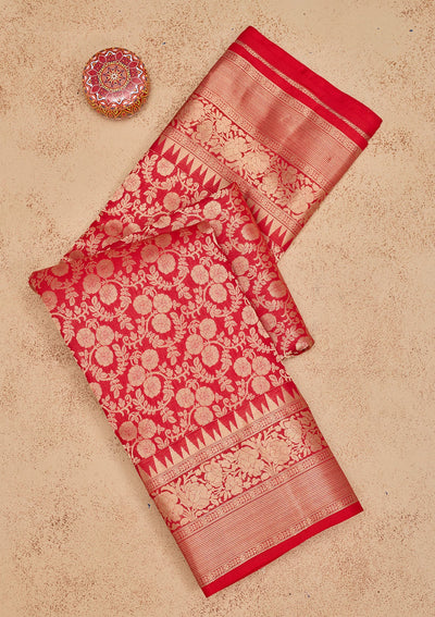 Red Zariwork Pure Silk Saree-Koskii