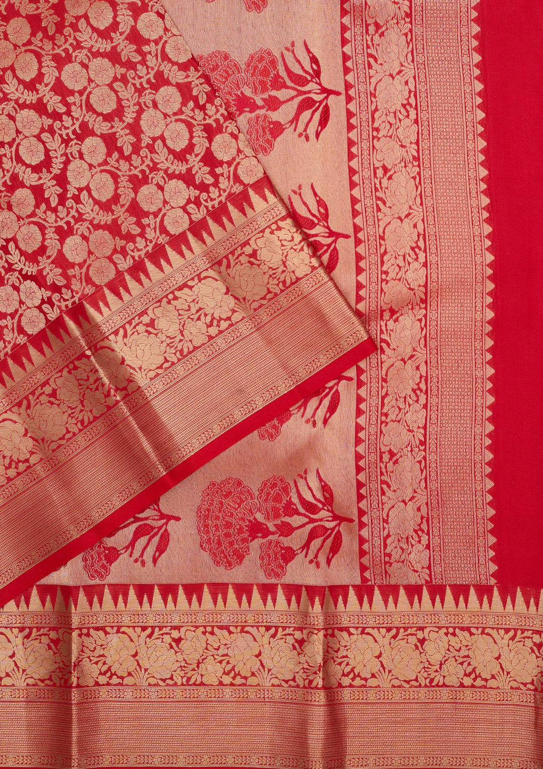 Red Zariwork Pure Silk Saree-Koskii
