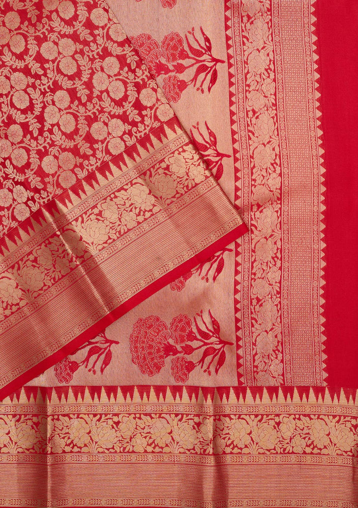 Red Zariwork Pure Silk Saree-Koskii
