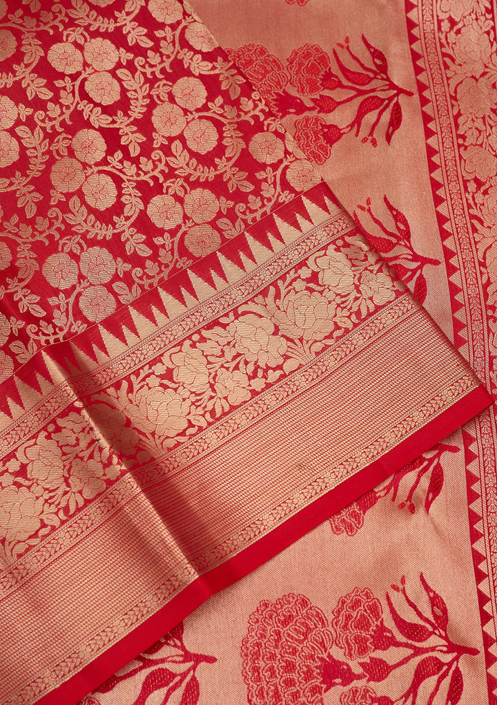 Red Zariwork Pure Silk Saree-Koskii