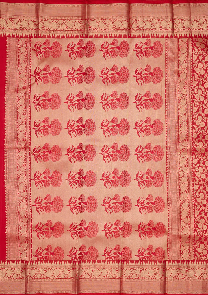 Red Zariwork Pure Silk Saree-Koskii