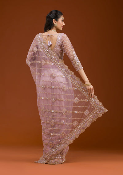 Lavender Stonework Net Saree-Koskii