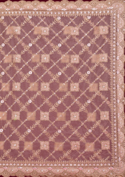 Light Peach Stonework Net Saree-Koskii