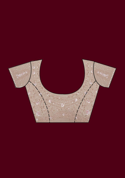 Light Peach Stonework Net Saree-Koskii