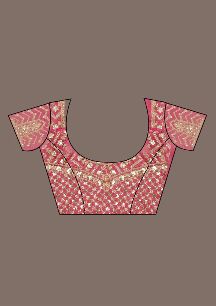 Rani Pink Stonework Net Saree-Koskii