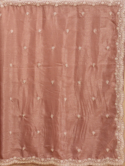Brown Zariwork (Gold) Tissue Saree-Koskii