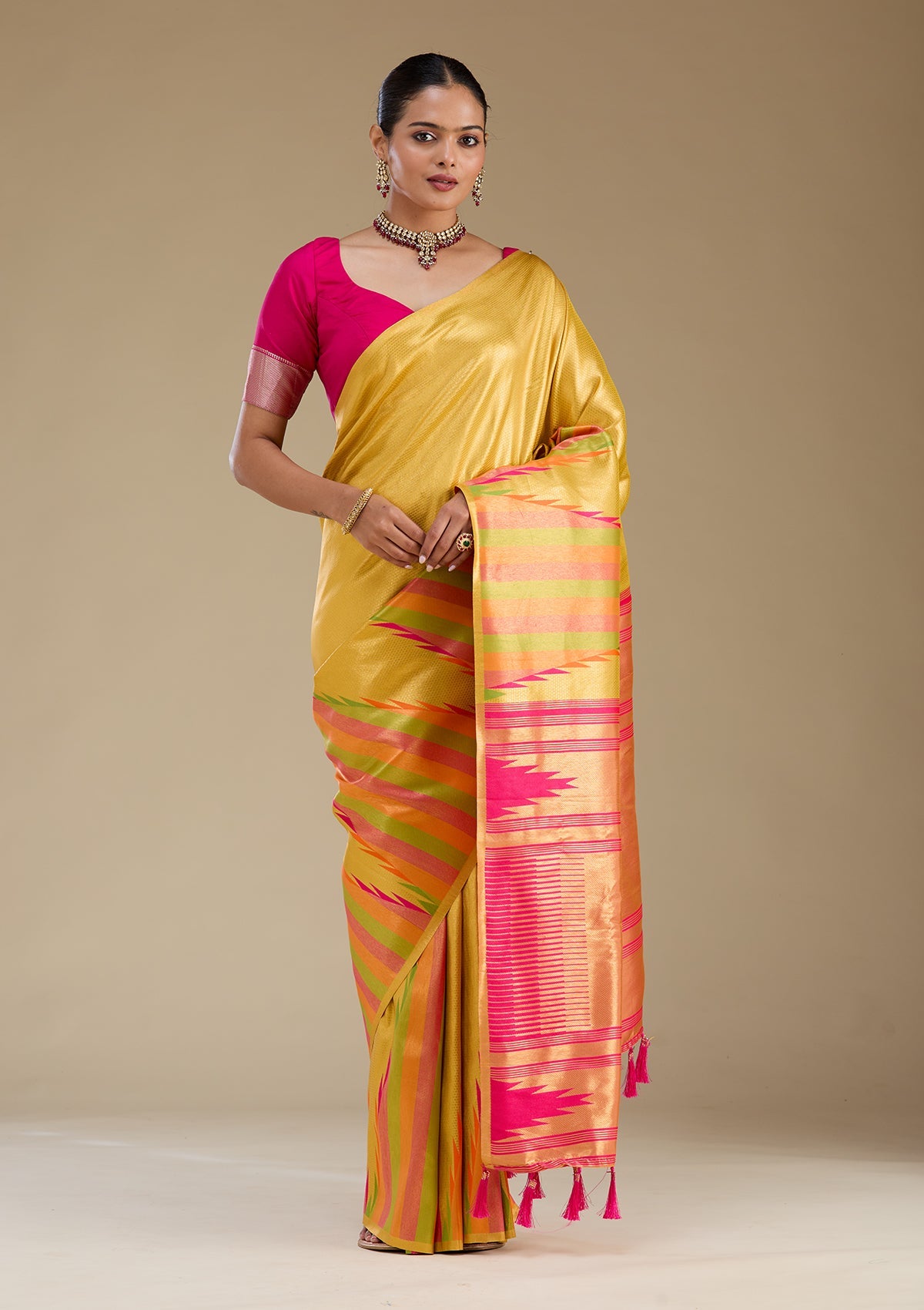 Peacock Green Stonework Satin Saree-Koskii