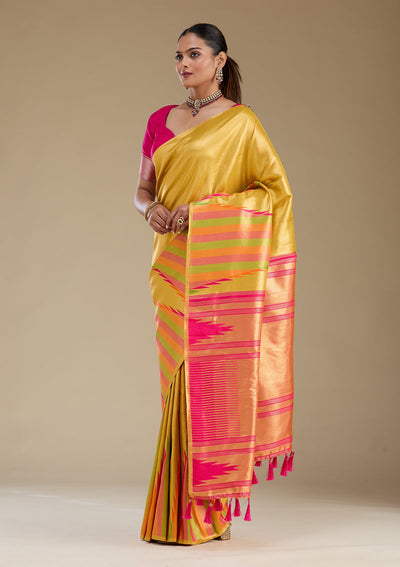 Rani Pink Zariwork Art Silk Saree-Koskii