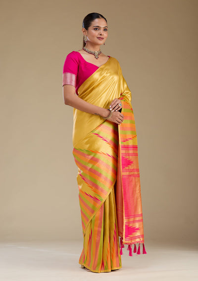 Peacock Green Stonework Satin Saree-Koskii