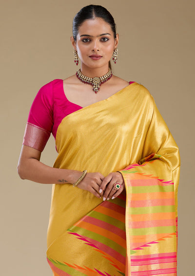 Rani Pink Zariwork Art Silk Saree-Koskii