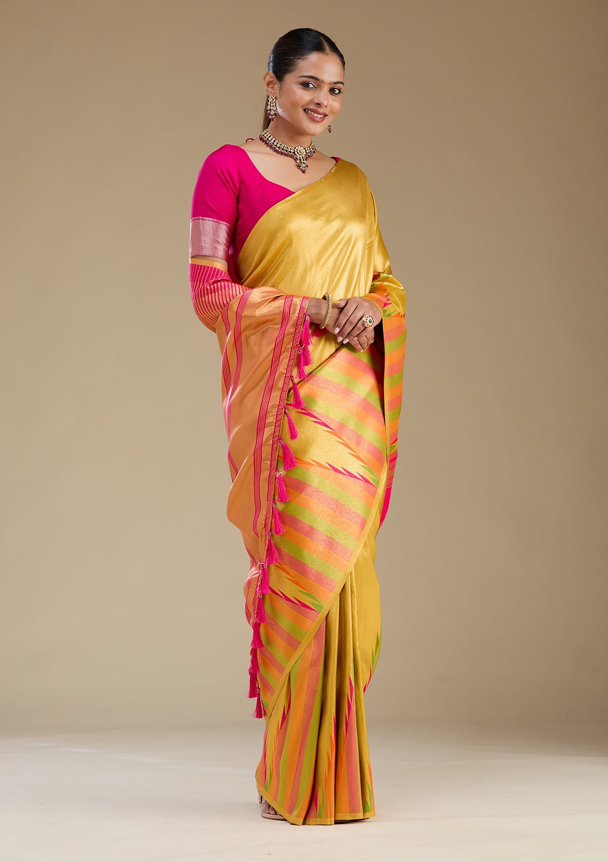 Rani Pink Zariwork Art Silk Saree-Koskii