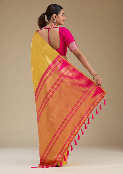 Rani Pink Zariwork Art Silk Saree-Koskii