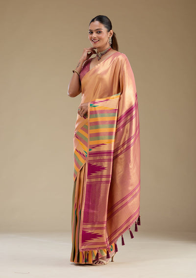 Peacock Green Zariwork Tissue Saree-Koskii