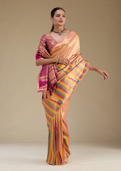 Peacock Green Zariwork Tissue Saree-Koskii