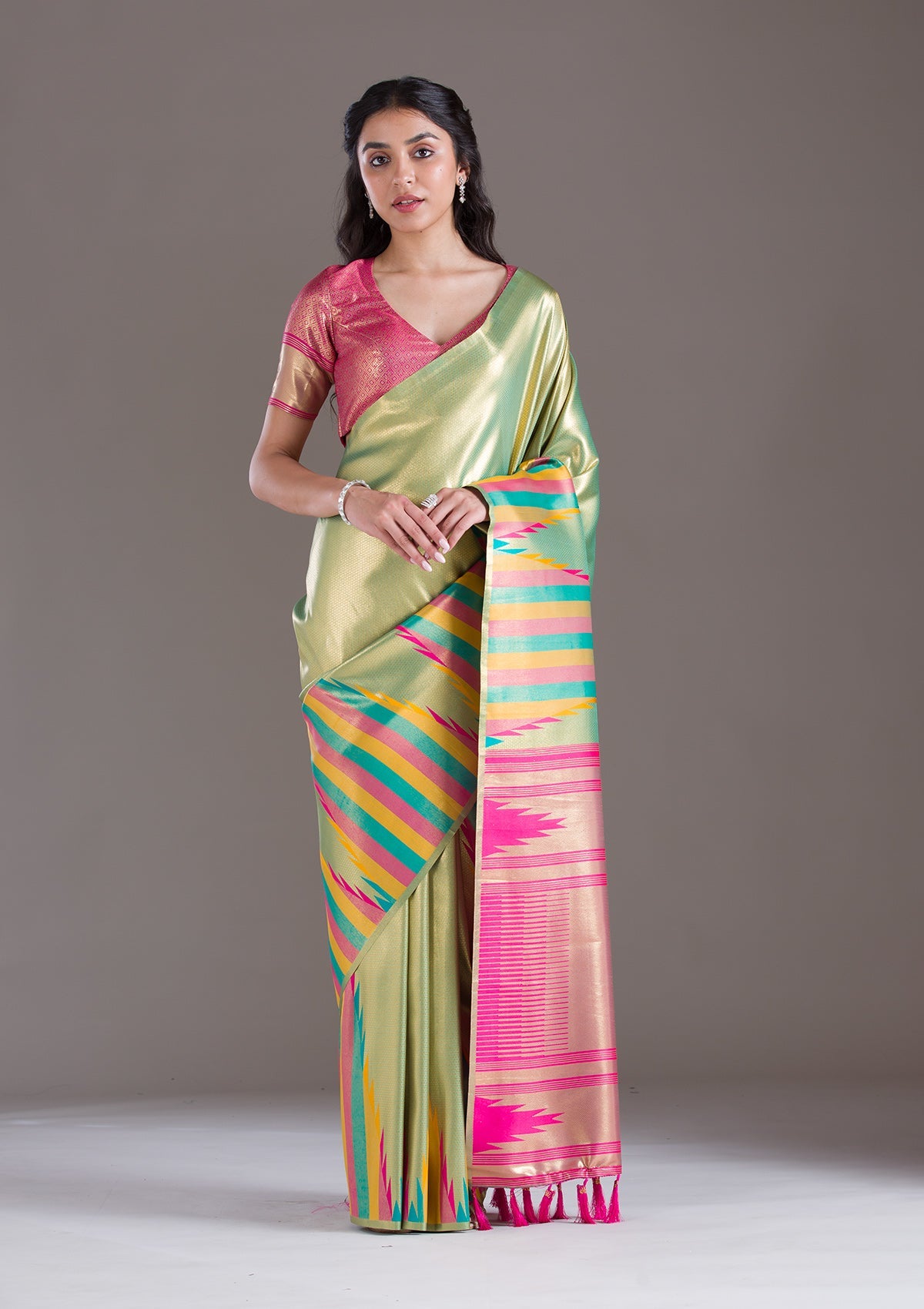 Pista Green Zariwork Art Silk Saree-Koskii