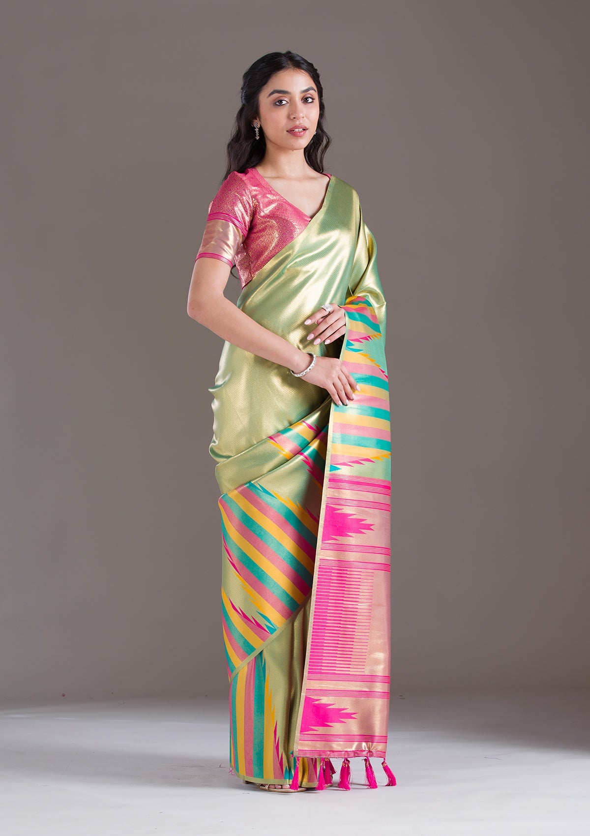 Pista Green Zariwork Art Silk Saree-Koskii