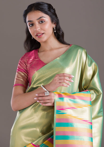 Pista Green Zariwork Art Silk Saree-Koskii