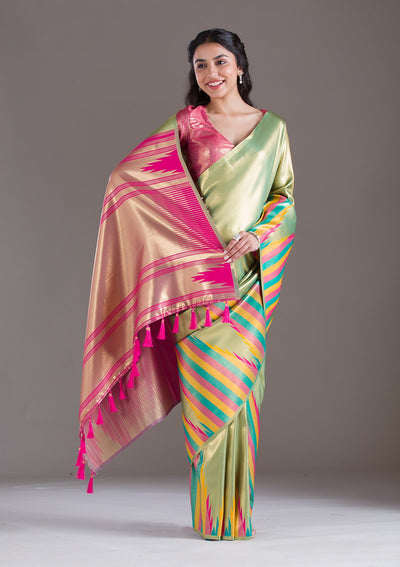 Pista Green Zariwork Art Silk Saree-Koskii