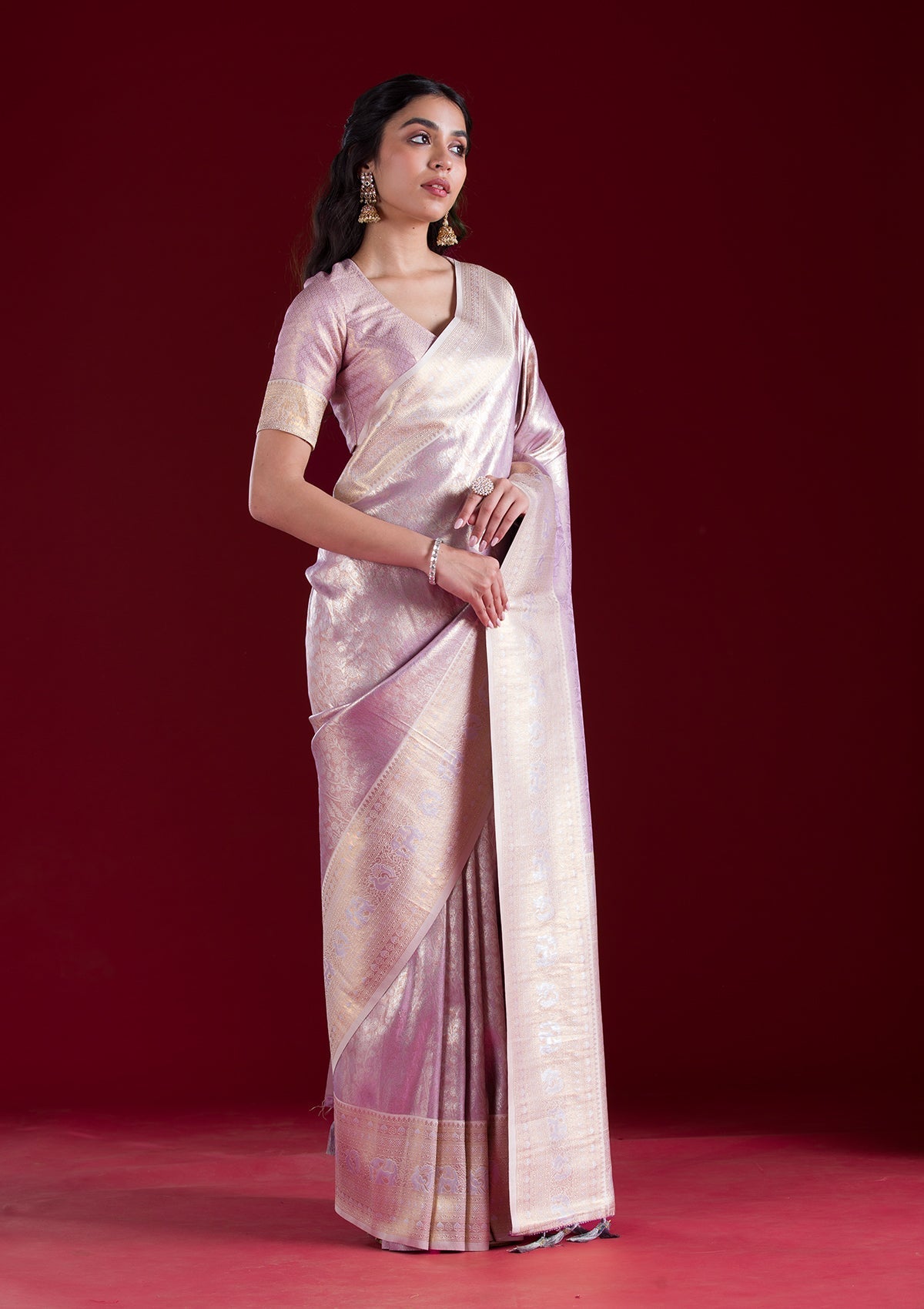 Mauve Zariwork Art Silk Saree-Koskii